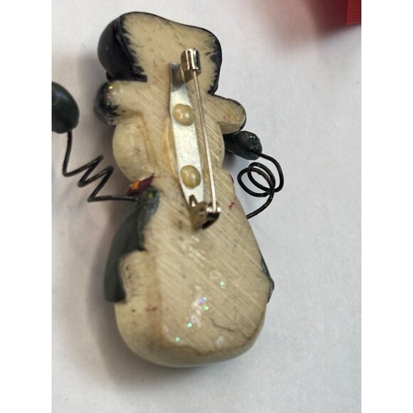 Vintage Snowman Brooch Pin With Hat & Scarf 2" Hand-Painted Holiday Accessory - Picture 3 of 5